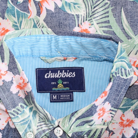 Chubbies Hawaiian Shirt Men's Regular Fit Blue Reverse Print Resort Wear Aloha M - Picture 3 of 8